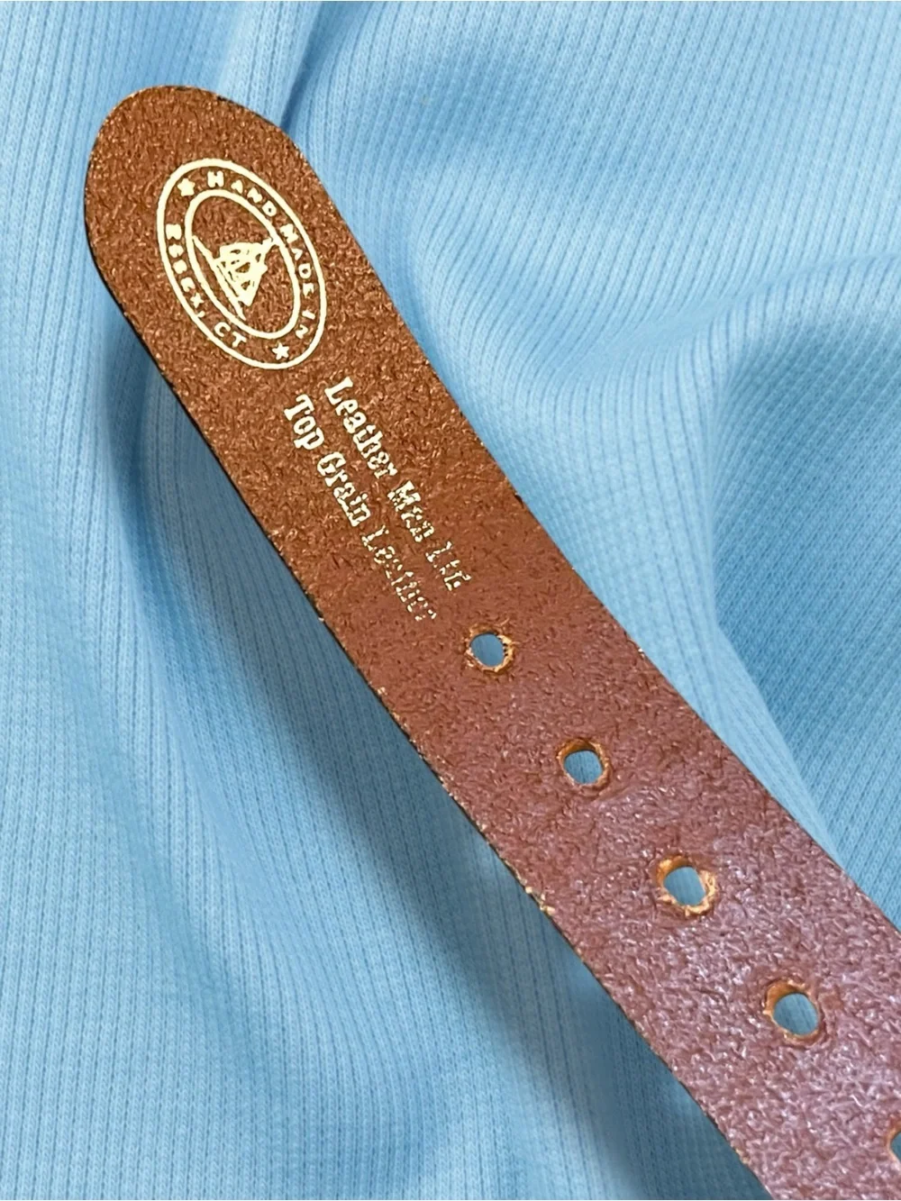 Leather & Seashell - Blue -  Embroidered Belt - Handmade in Essex, CT Size 28